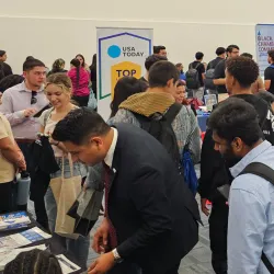 The April 17 Business Career & Internship Fair united nearly 300 students with 48 Inland Empire employers, offering a spectrum of career possibilities in various industries.