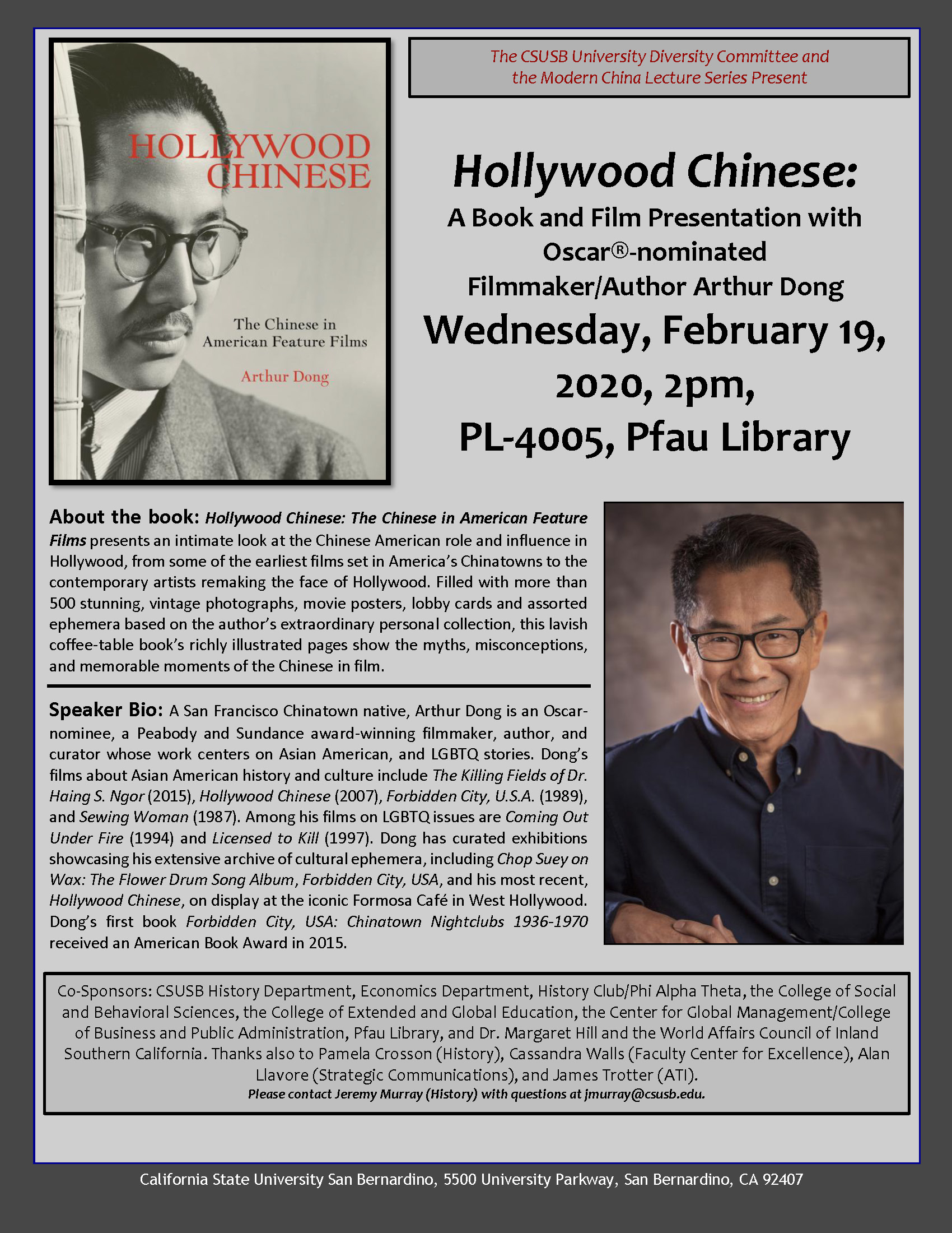 Academy Award-nominated filmmaker and author Arthur Dong to speak at CSUSB on Feb. 19