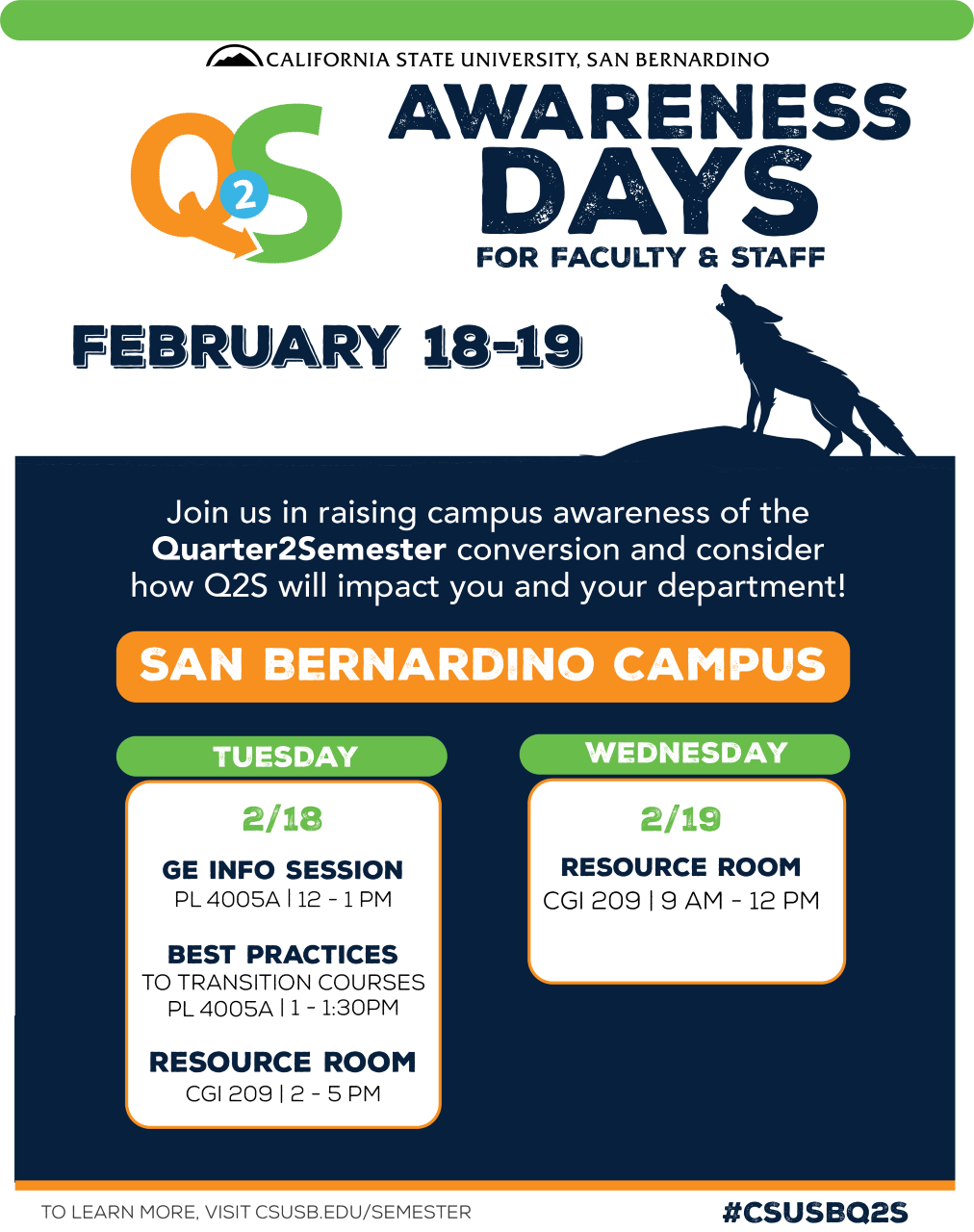 Q2S Awareness Days for faculty and staff set for Feb. 18-19