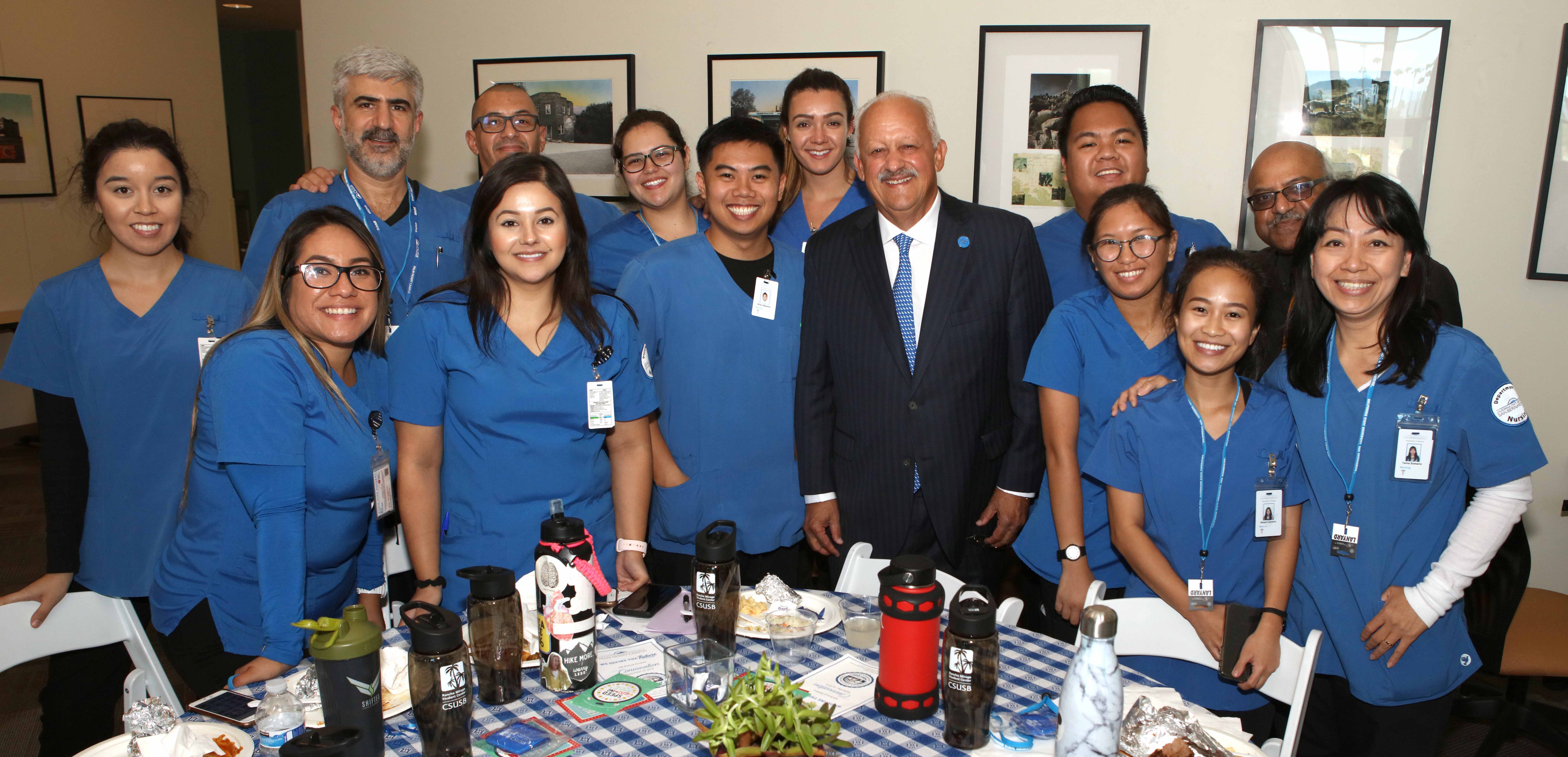 CSUSB President Tomás D. Morales meets with CSUSB Palm Desert Campus nursing students.