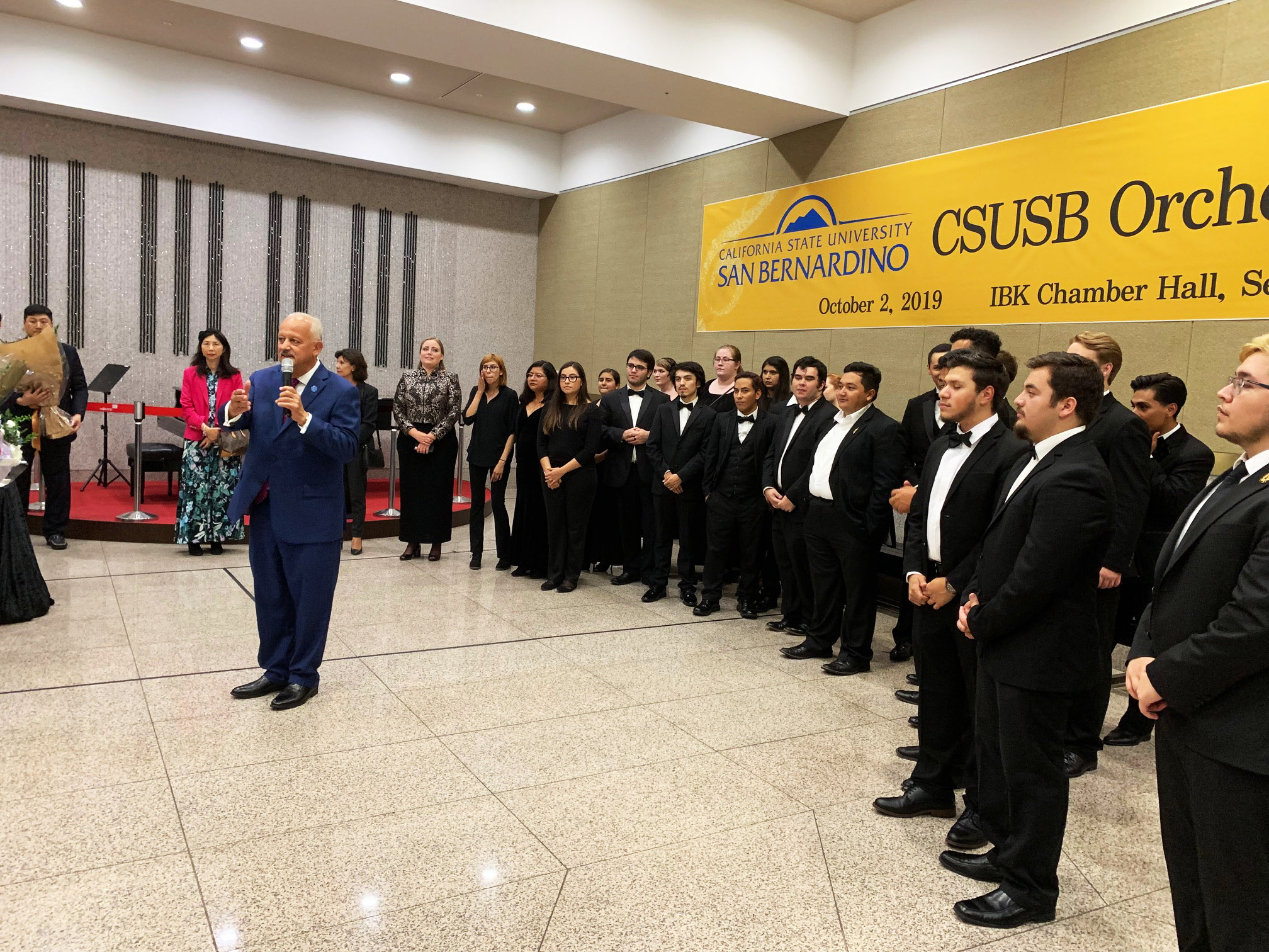 CSUSB President Tomás D. Morales speaking at the CSUSB Orchestra Concert 