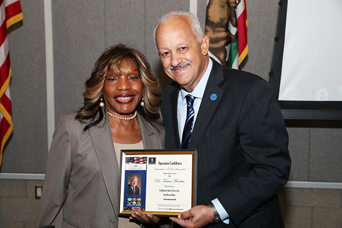 Consuella Mackey, Operation Confidence CEO/ board chairperson and CSUSB President Tomás Morales