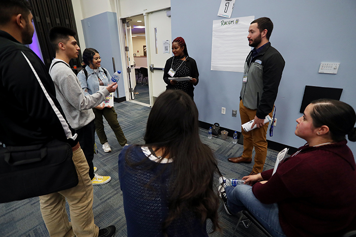 Students broke out into groups to discuss topics related to social justice.